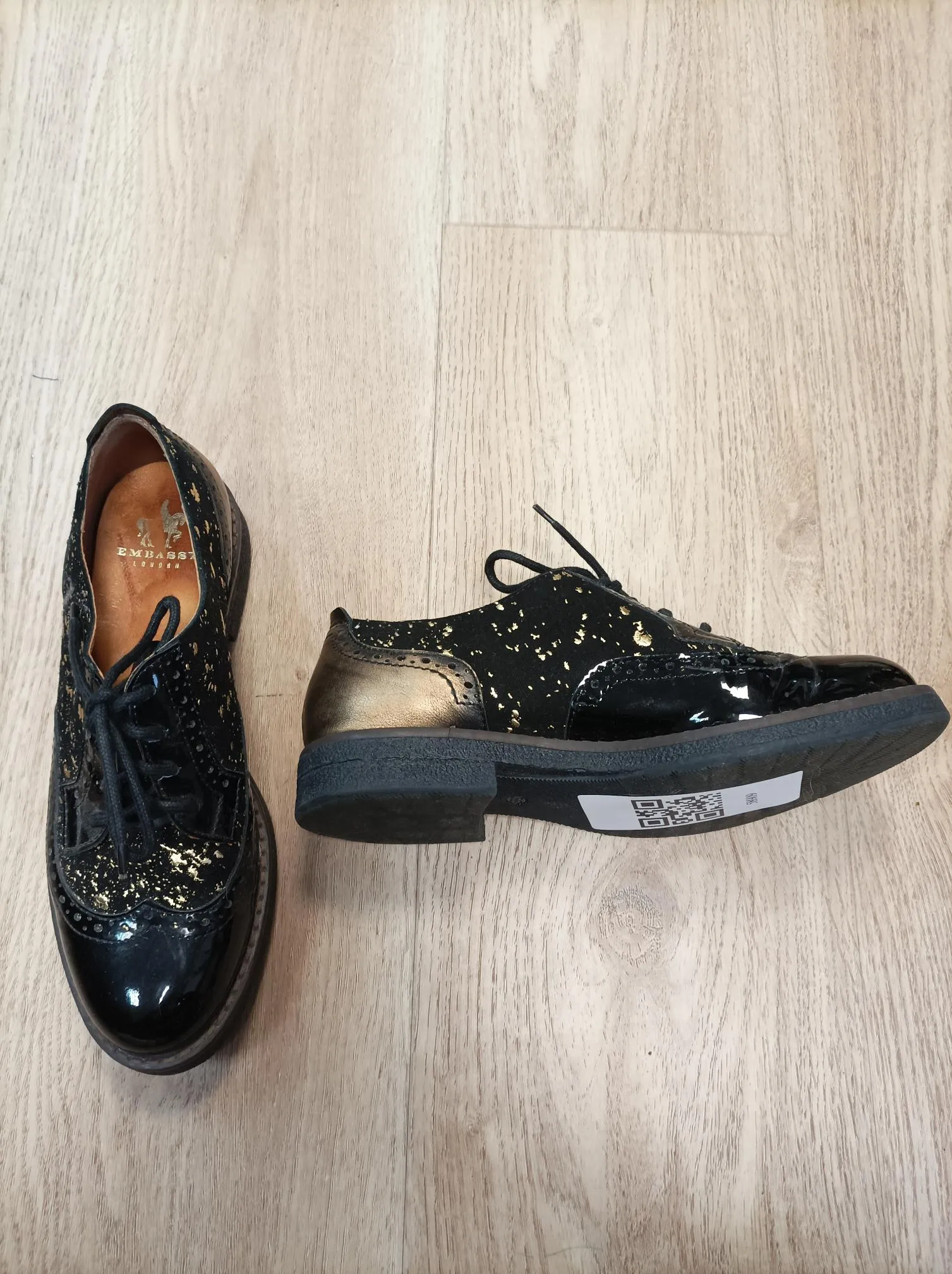 Black brogues with gold splats, Embassy London, Size 5