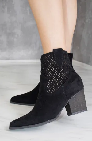 Black Cut Out Ankle Length Cowboy Boot