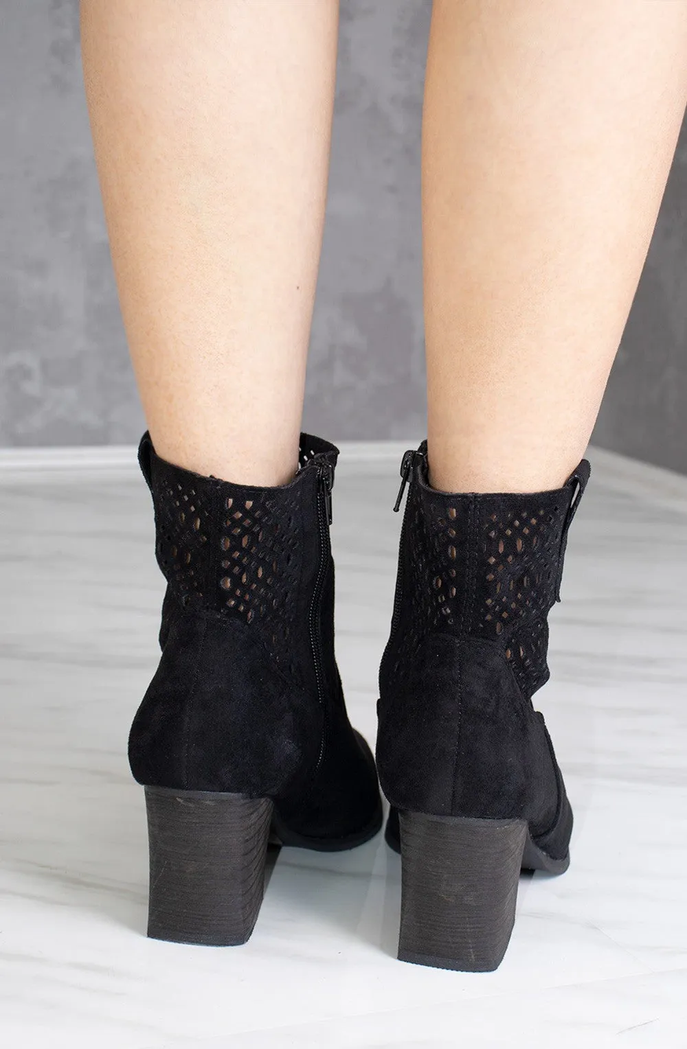 Black Cut Out Ankle Length Cowboy Boot