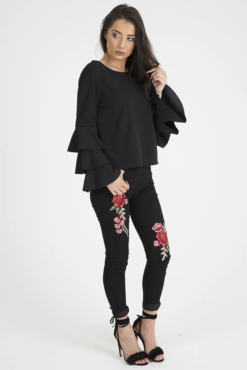 Black High Rise Embroidered Skinny Jeans - Lorna