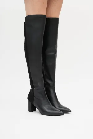 Black Leather Pointed Toe Heeled Boot