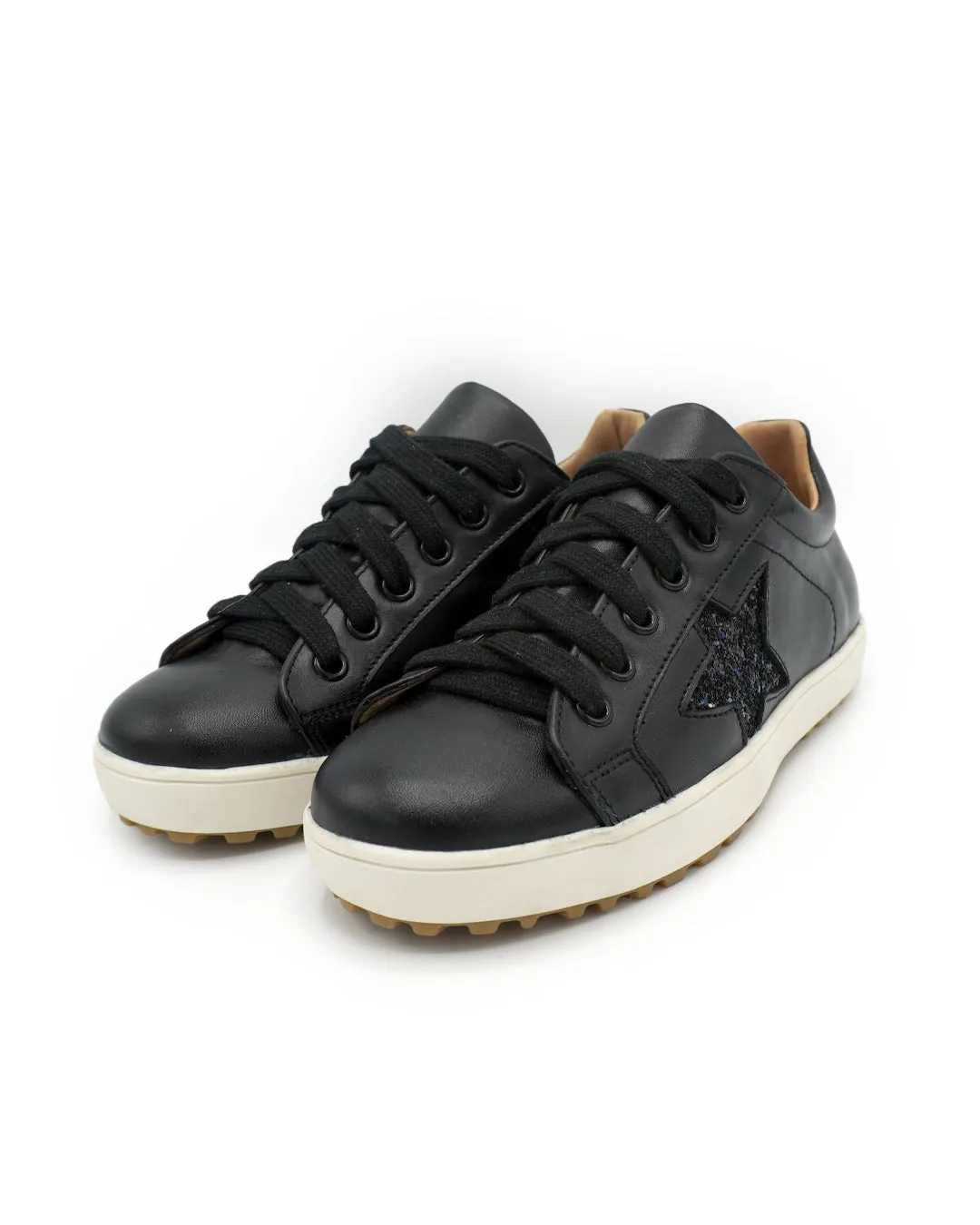 Black Leather Sneaker with Glitter Star