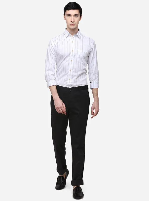 Black Slim Fit Solid Casual Trouser | Greenfibre