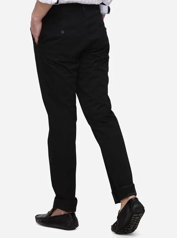 Black Slim Fit Solid Casual Trouser | Greenfibre