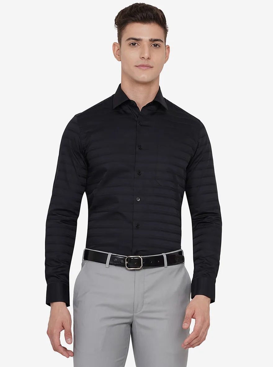 Black Striped Slim Fit Formal Shirt | JadeBlue