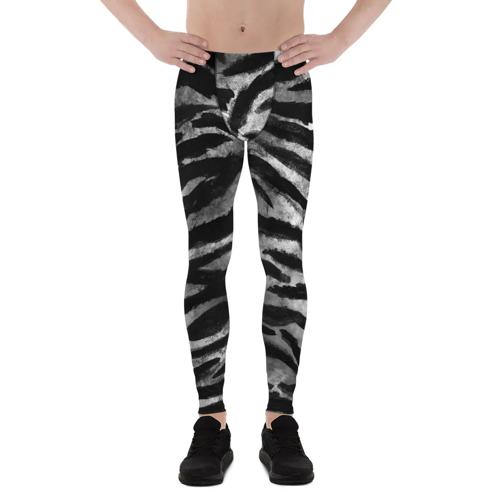 Black Tiger Stripe Print Meggings, Animal Print Best Men's Yoga Pants Running Leggings- Made in USA/EU