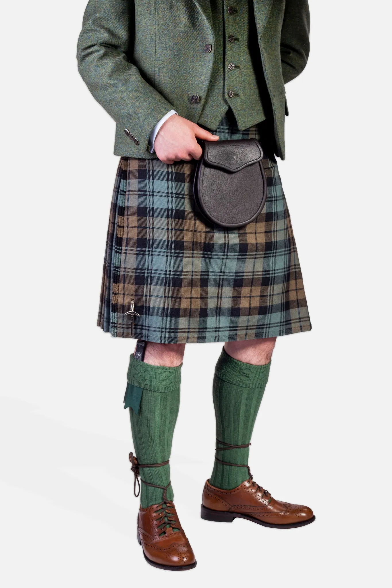 Black Watch Weathered / Lovat Green Tweed Kilt Hire Outfit