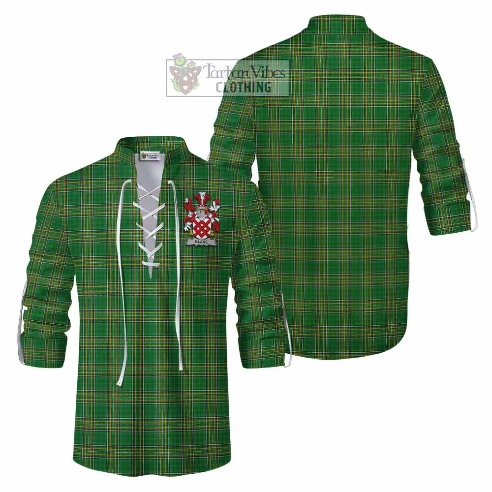 Blake Irish Clan Tartan Ghillie Kilt Shirt with Coat of Arms