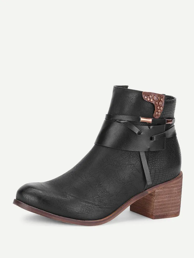 Block Heeled Round Toe Ankle Boots