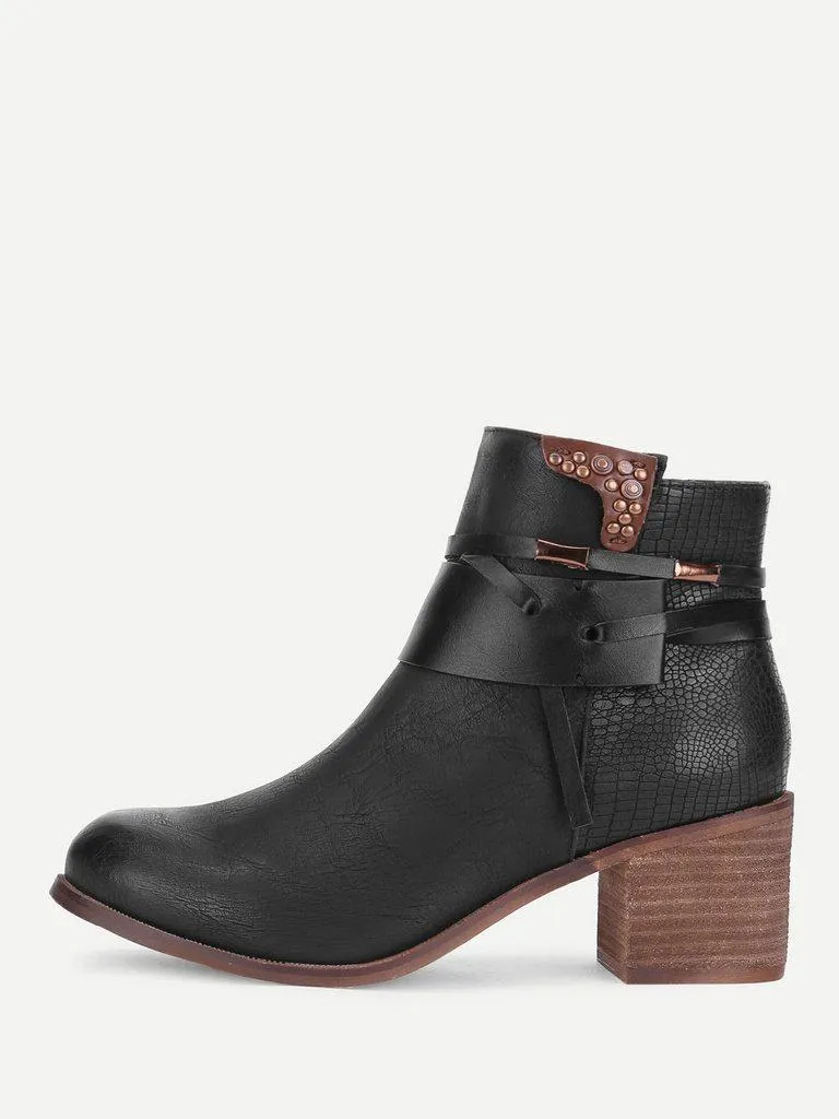 Block Heeled Round Toe Ankle Boots