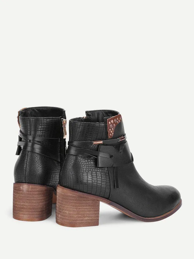 Block Heeled Round Toe Ankle Boots