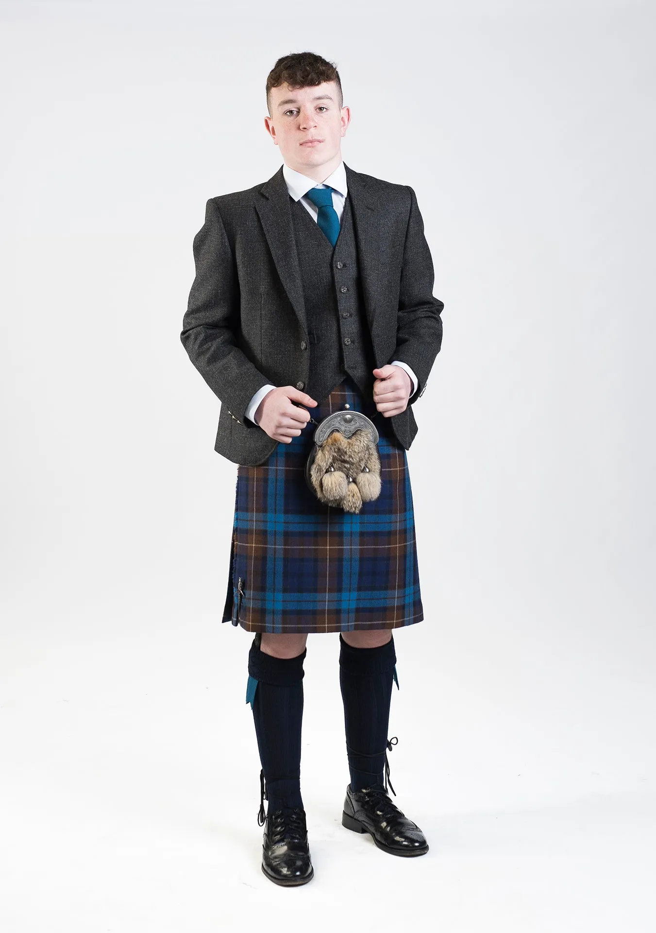 Blue Buchanan / Lovat Charcoal Tweed Kilt Hire Outfit