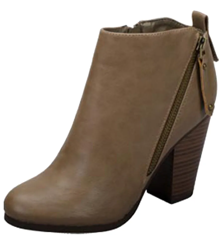 Breckelle's Women's Asymmetrical Zipper Chunky Heel Moto Bootie