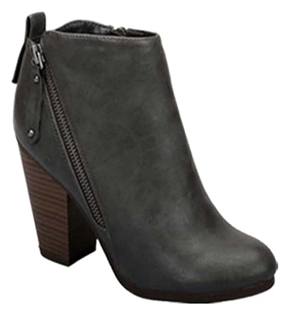 Breckelle's Women's Asymmetrical Zipper Chunky Heel Moto Bootie