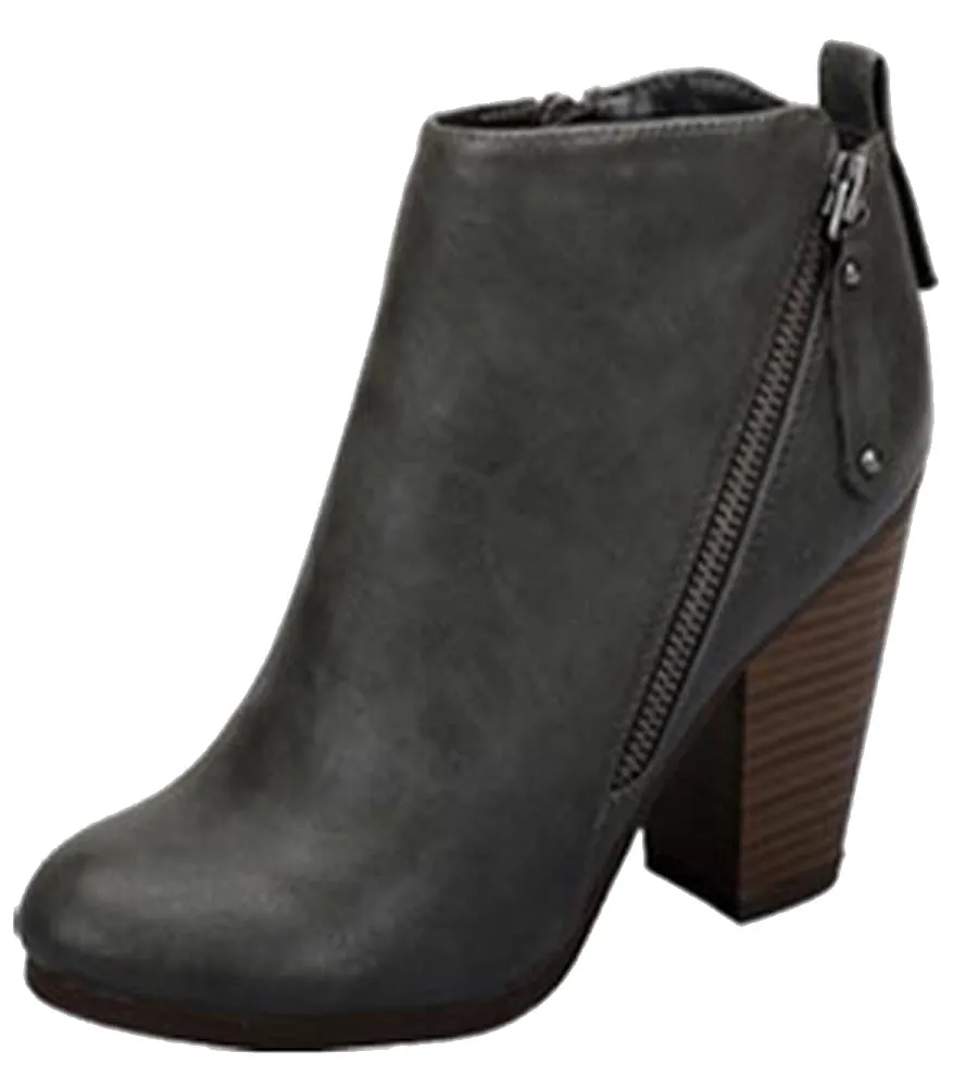 Breckelle's Women's Asymmetrical Zipper Chunky Heel Moto Bootie