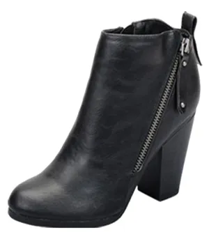 Breckelle's Women's Asymmetrical Zipper Chunky Heel Moto Bootie