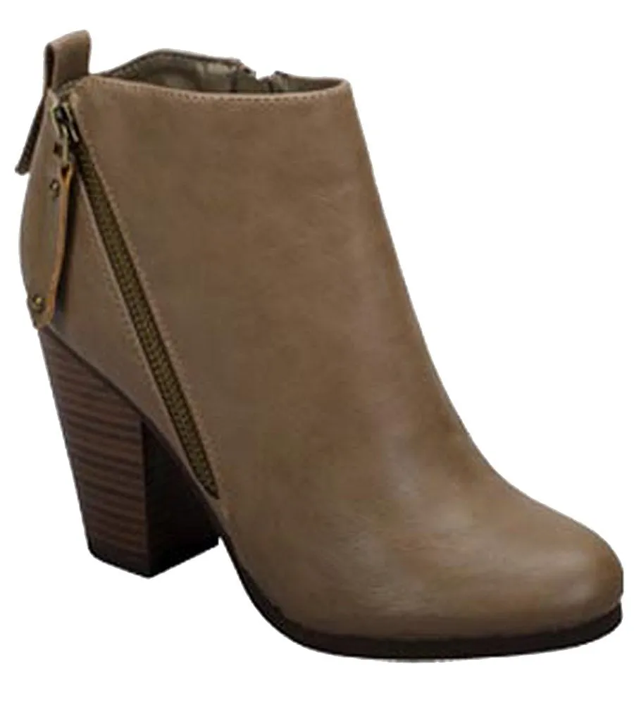 Breckelle's Women's Asymmetrical Zipper Chunky Heel Moto Bootie