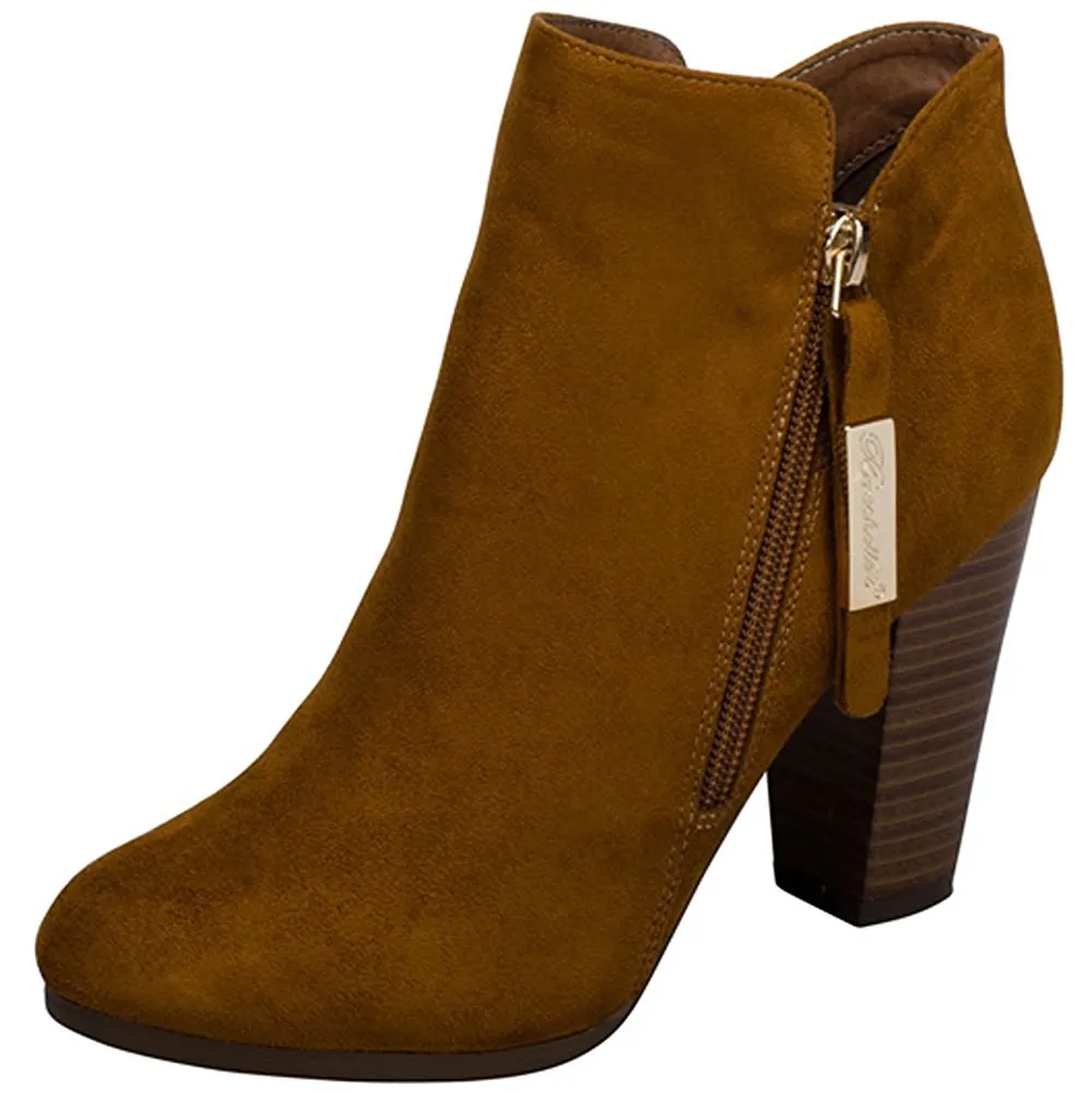 Breckelle's Women's Closed Toe Zipper Stacked Chunky Heel Bootie