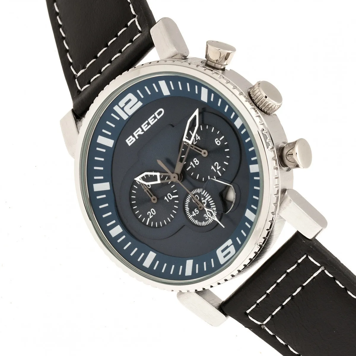 Breed Ryker Chronograph Leather-Band Watch w/Date - Black/Blue