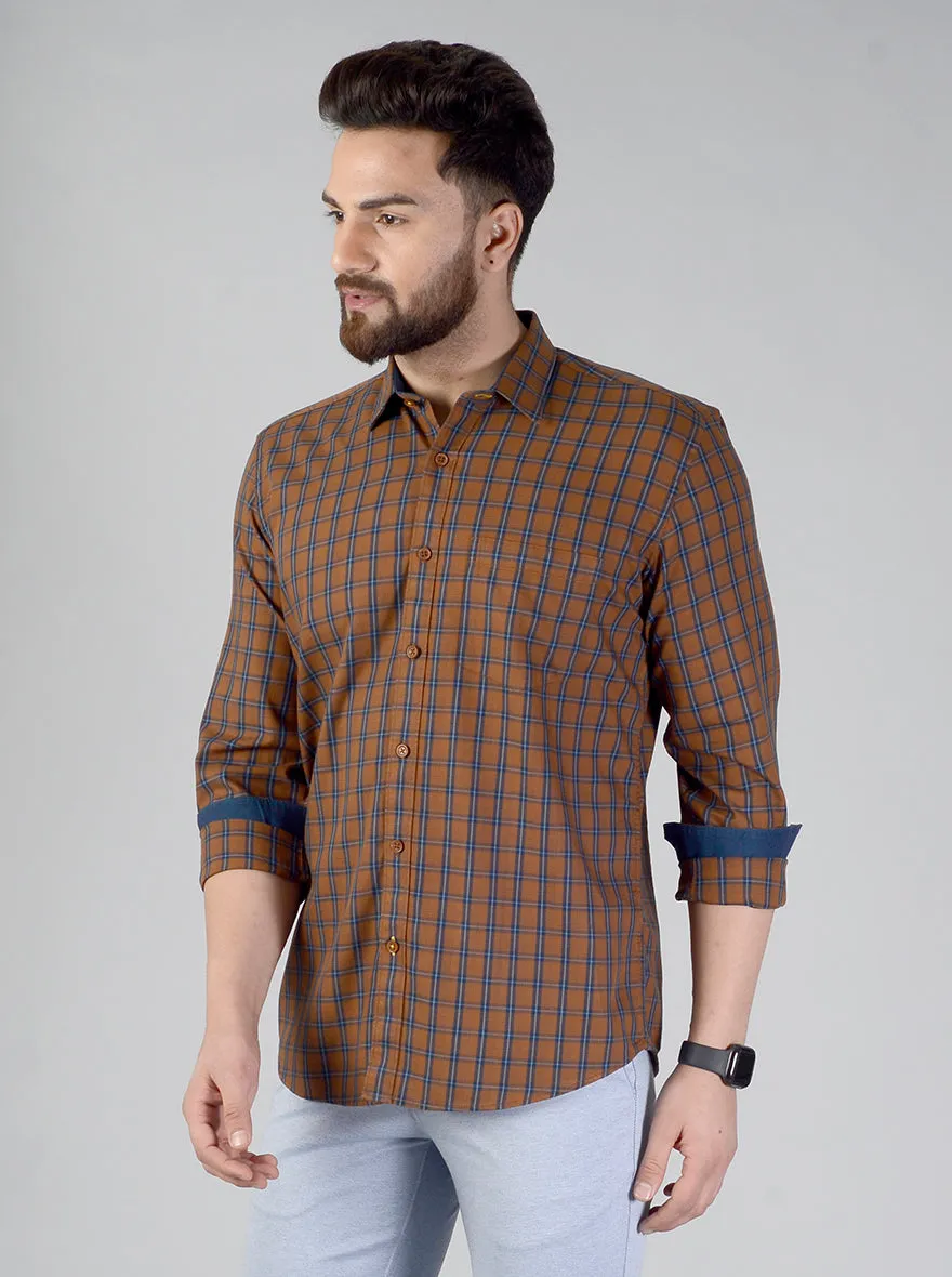 Brown Checked Regular Fit Casual Shirt | Greenfibre