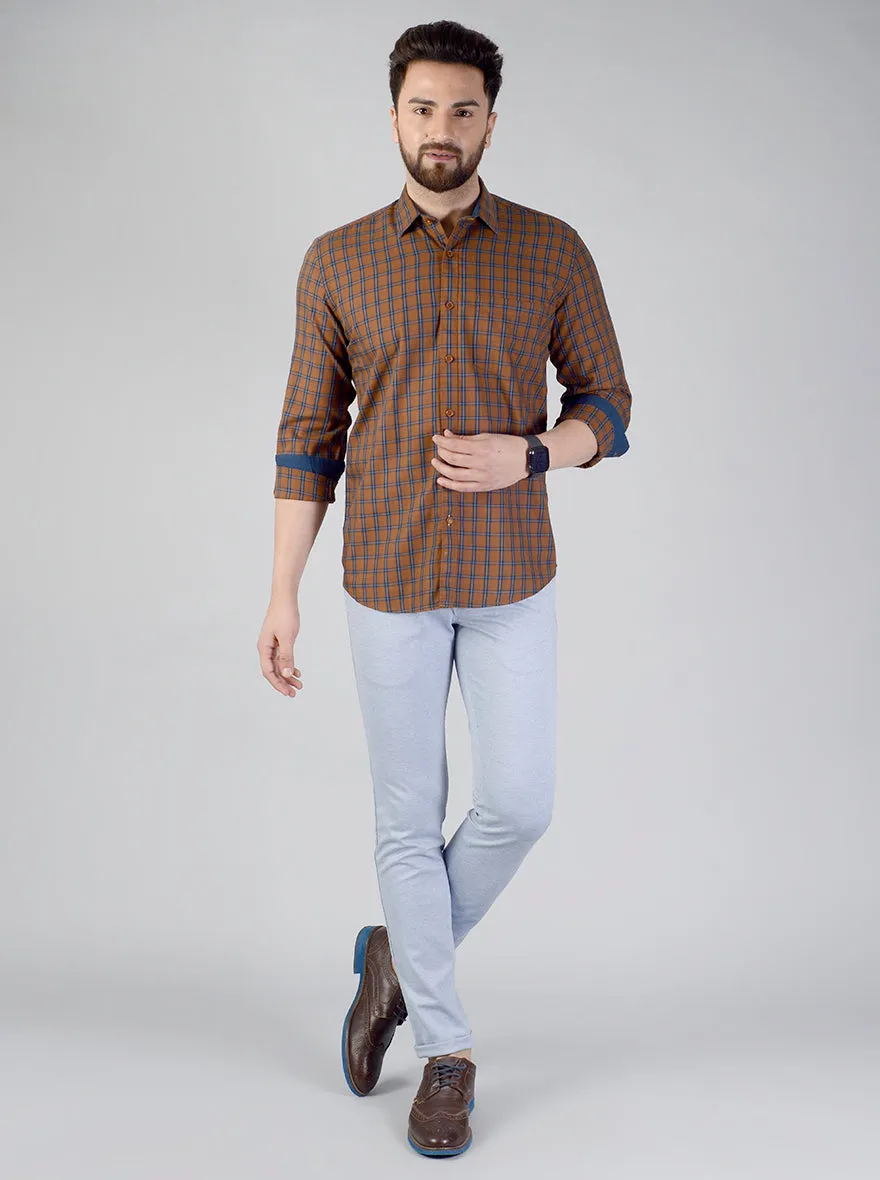 Brown Checked Regular Fit Casual Shirt | Greenfibre