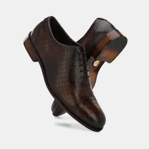 Brown Laser Engraved Semi-Brogues by Lafattio