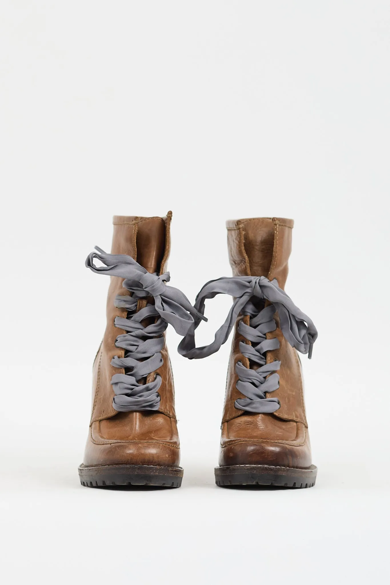 Brown Leather Lace Up Heeled Boot