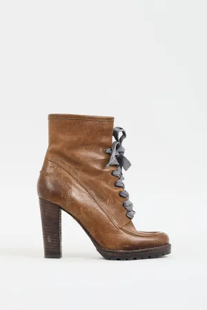 Brown Leather Lace Up Heeled Boot