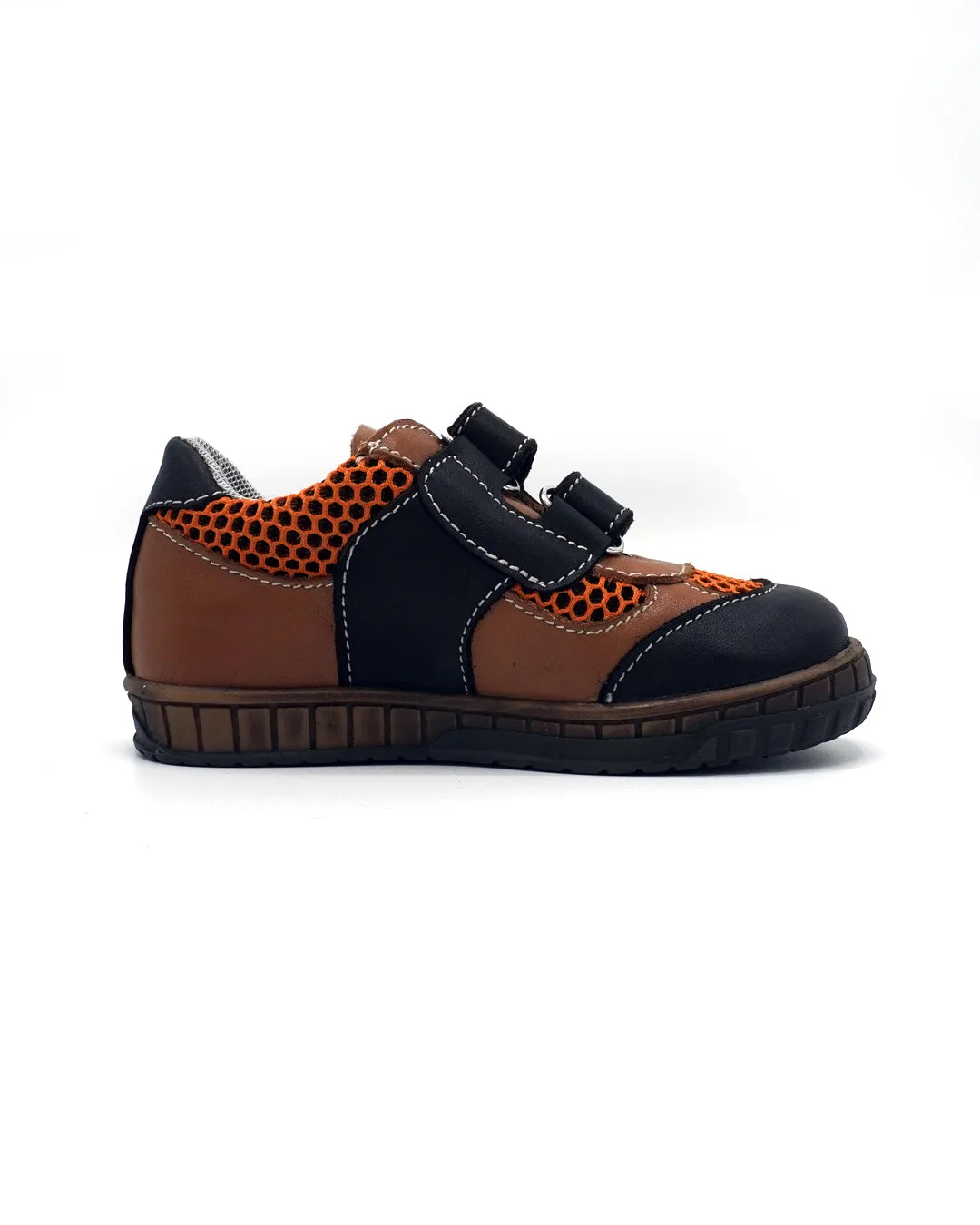 Brown Leather Sneakers with Double-strap for Toddlers