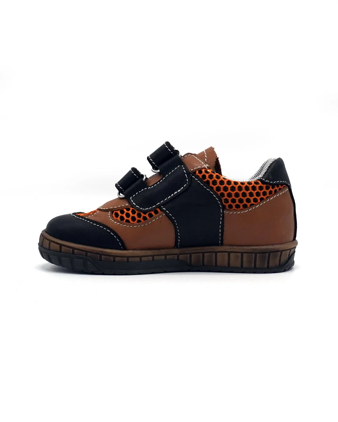 Brown Leather Sneakers with Double-strap for Toddlers