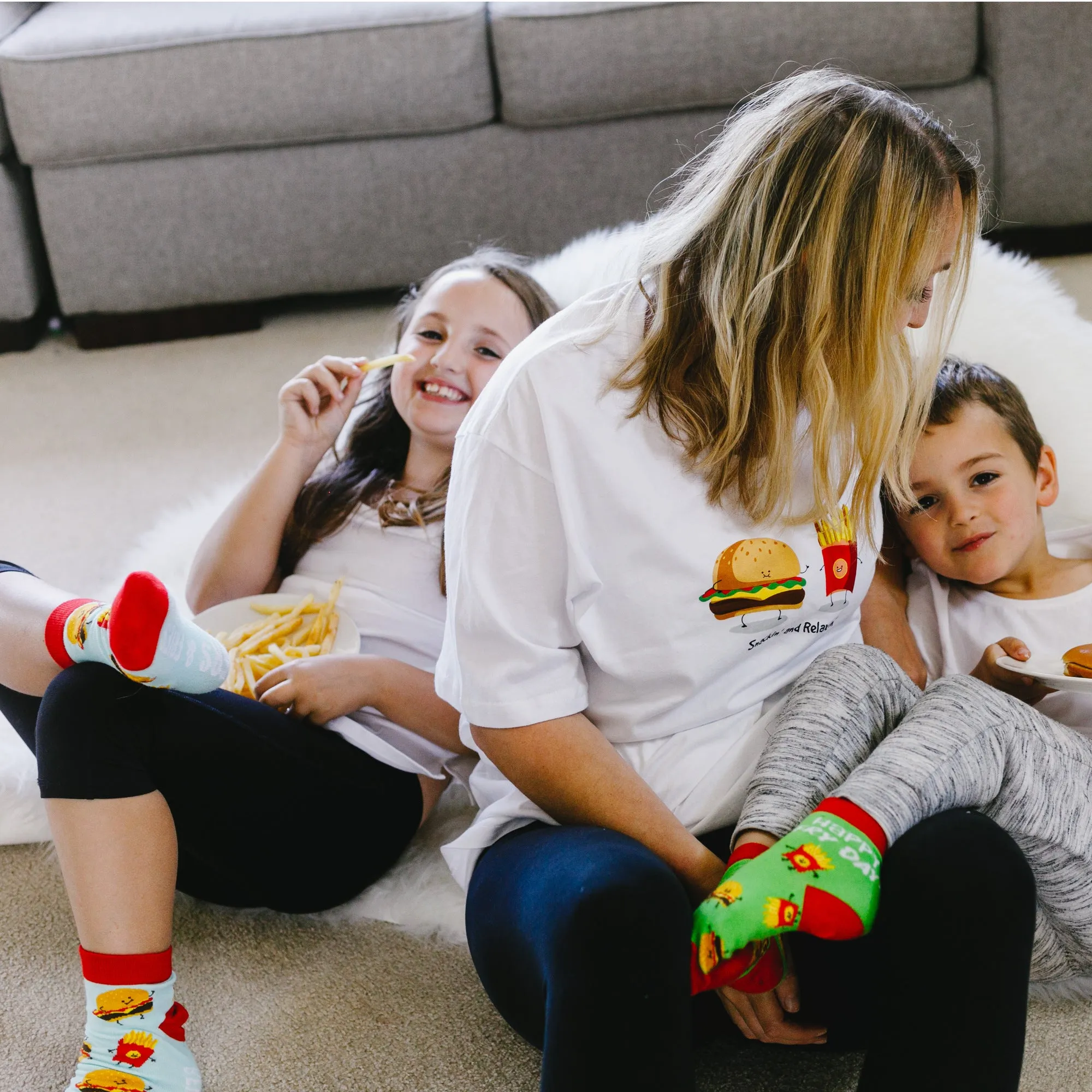 Burger and Fries S/M Youth Cotton Blend Crew Socks