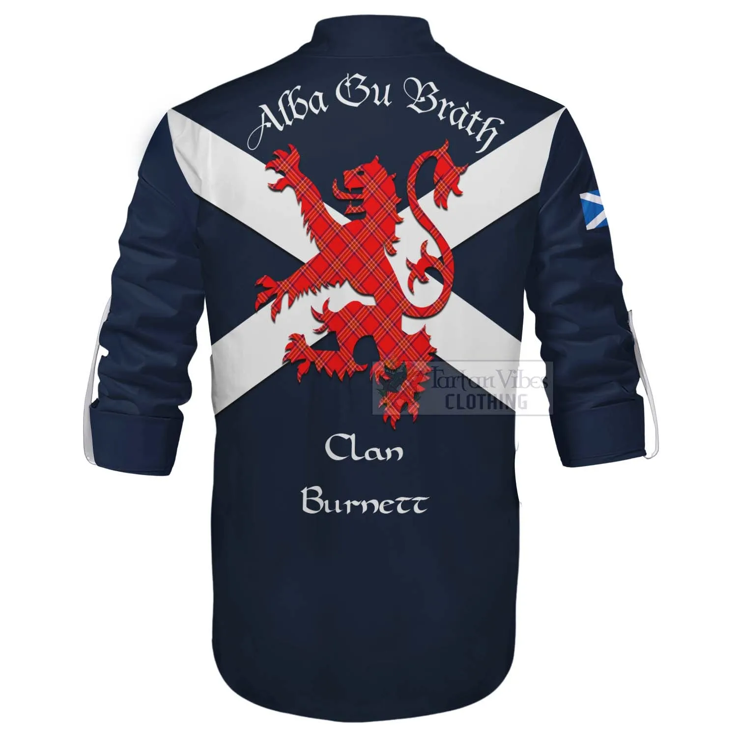 Burnett Tartan Lion Rampant Ghillie Kilt Shirt Proudly Display Your Heritage with Alba Gu Brath and Clan Name