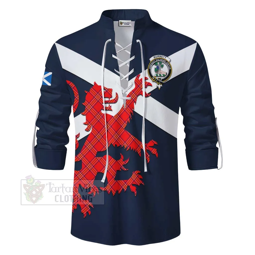 Burnett Tartan Lion Rampant Ghillie Kilt Shirt Proudly Display Your Heritage with Alba Gu Brath and Clan Name