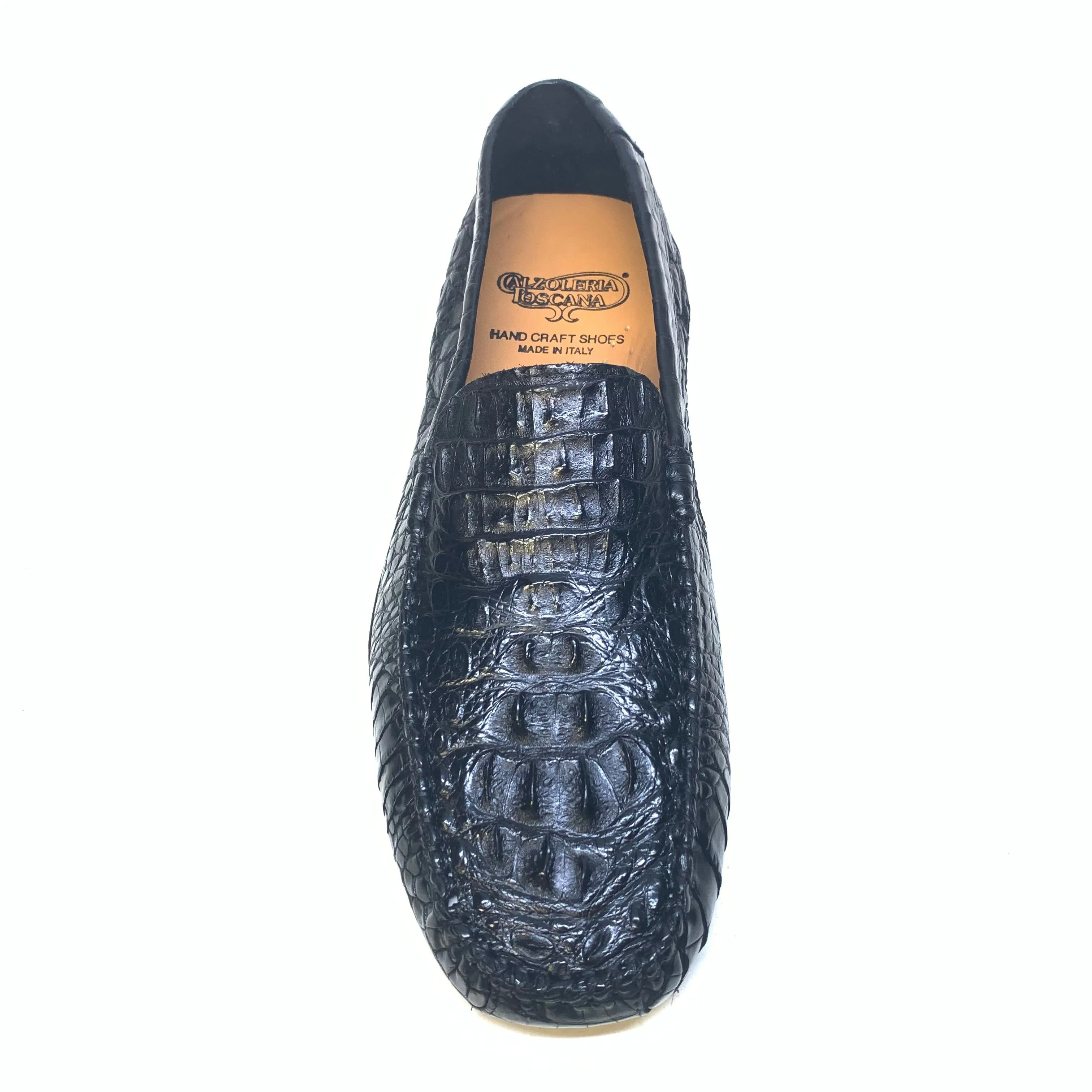 Calzoleria Toscana Black Hornback Crocodile Loafers