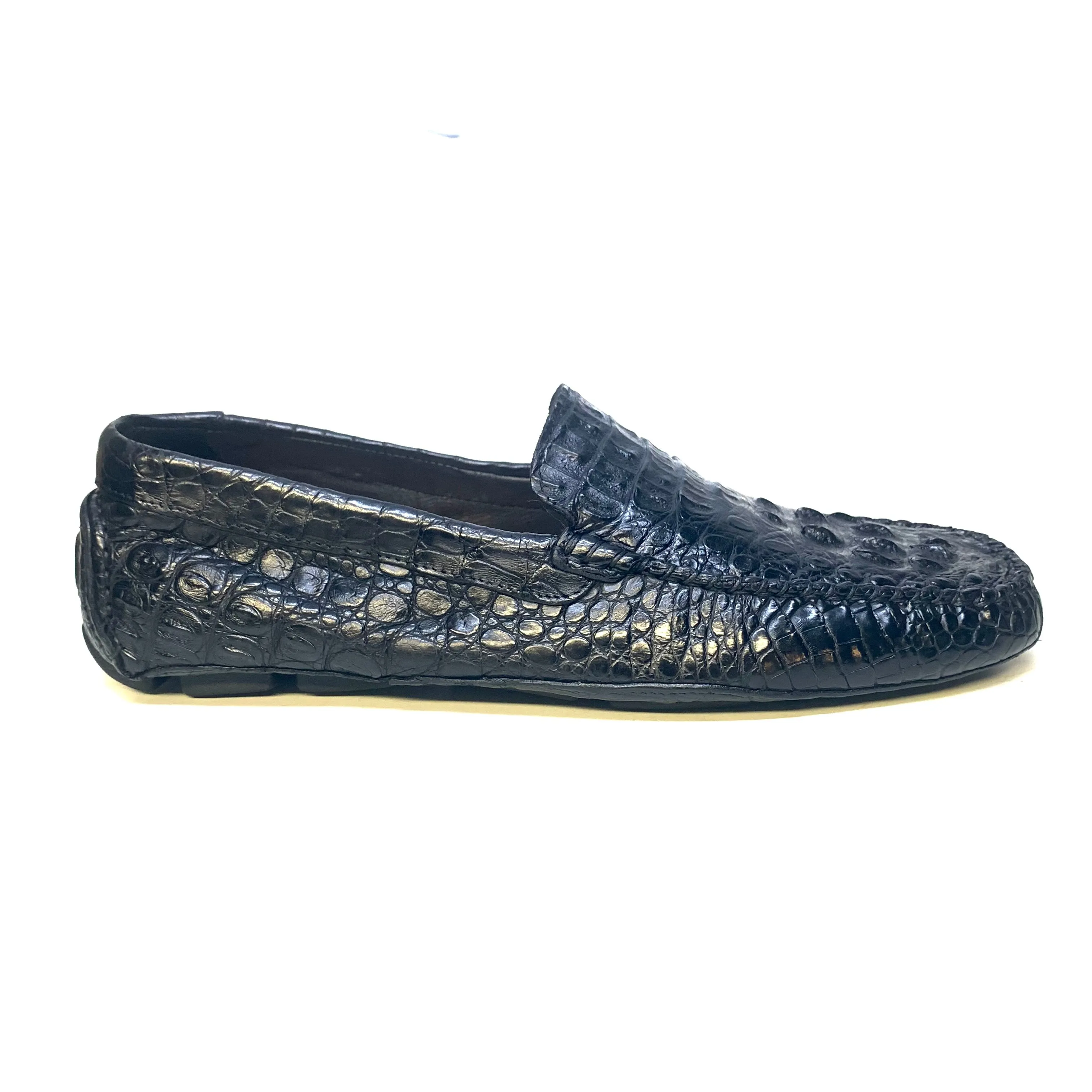 Calzoleria Toscana Black Hornback Crocodile Loafers