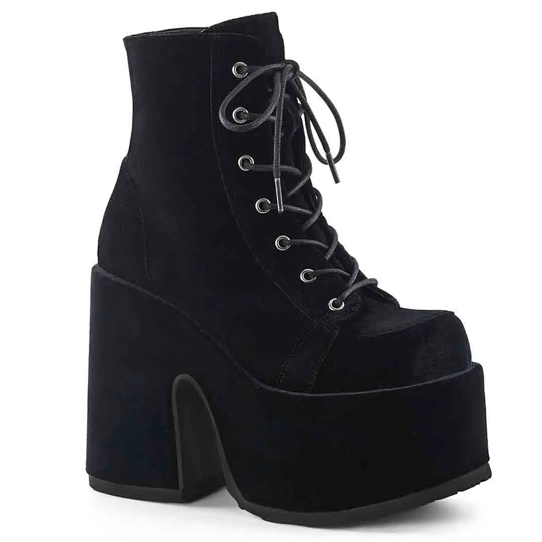 Camel-203 Platform Heeled Boots - Black Velvet