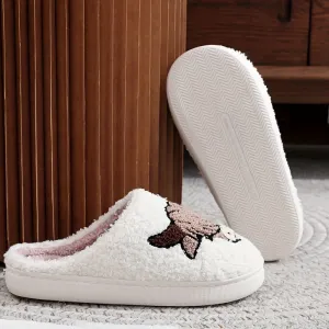 Cartoon Cow Head Graphic Men's Soft Plush Cozy House Slippers, Lightweight Breathable Anti-skid Slip-on Shoes With Fuzzy Lining For Indoor Walking, Autumn And Winter