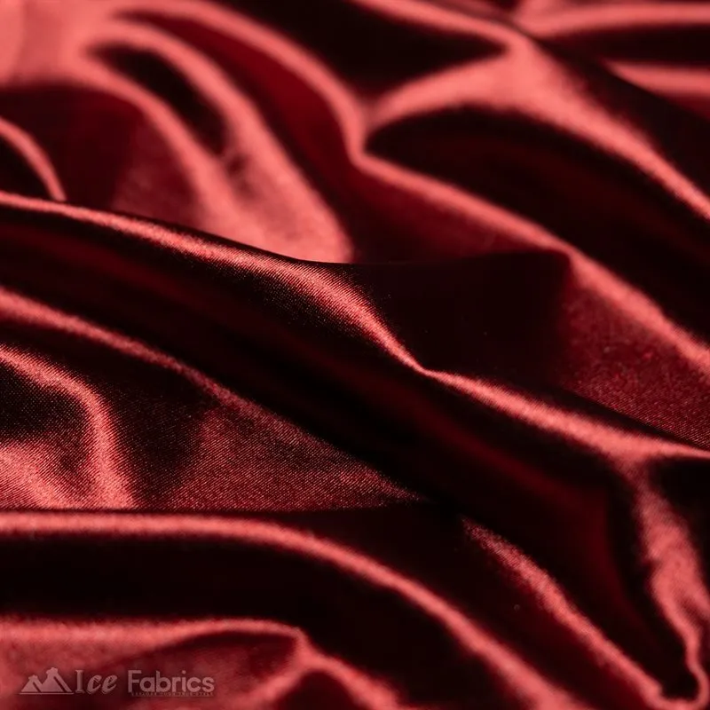 Casino 4 Way Stretch Satin Fabric Shiny Burgundy Silky Spandex