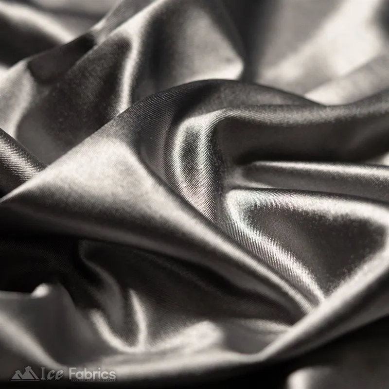 Casino 4 Way Stretch Satin Fabric Shiny Dark Grey Silky Spandex