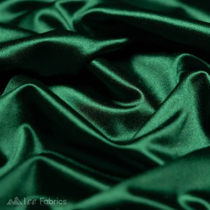 Casino 4 Way Stretch Satin Fabric Shiny Hunter Green Silky Spandex