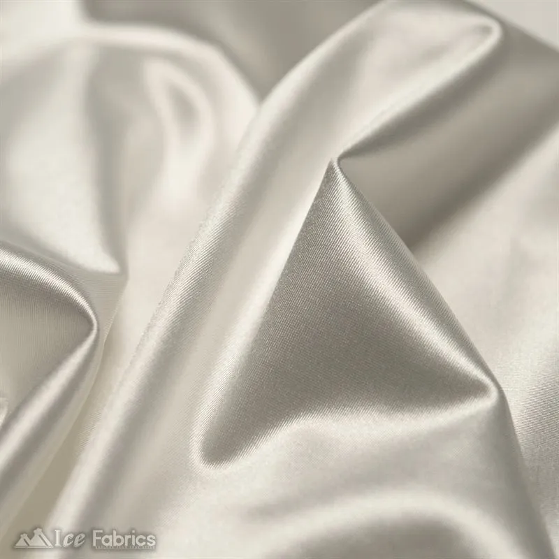 Casino 4 Way Stretch Satin Fabric Shiny Ivory Silky Spandex