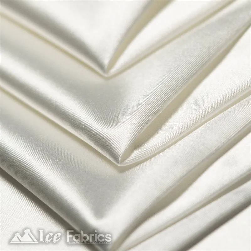 Casino 4 Way Stretch Satin Fabric Shiny Ivory Silky Spandex