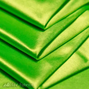 Casino 4 Way Stretch Satin Fabric Shiny Neon Lime Green Silky Spandex