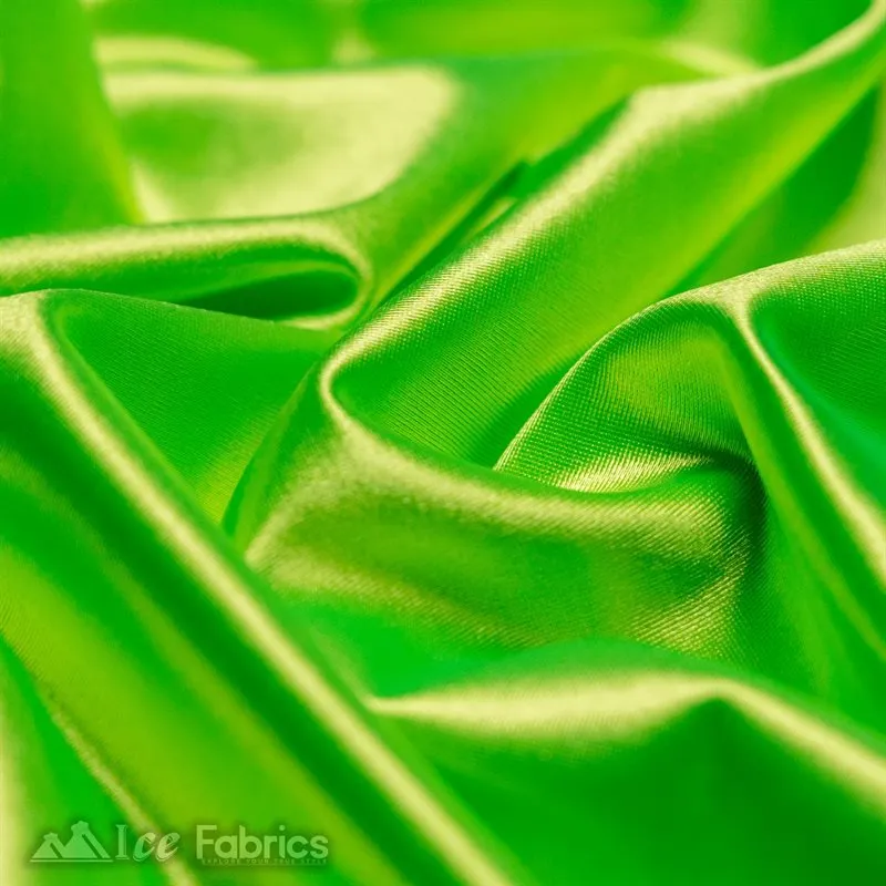 Casino 4 Way Stretch Satin Fabric Shiny Neon Lime Green Silky Spandex