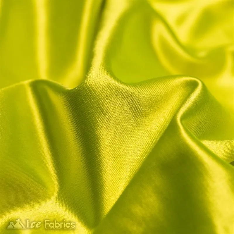 Casino 4 Way Stretch Satin Fabric Shiny Neon Yellow Silky Spandex