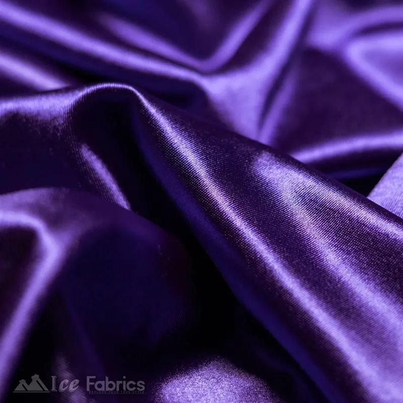 Casino 4 Way Stretch Satin Fabric Shiny Purple Silky Spandex