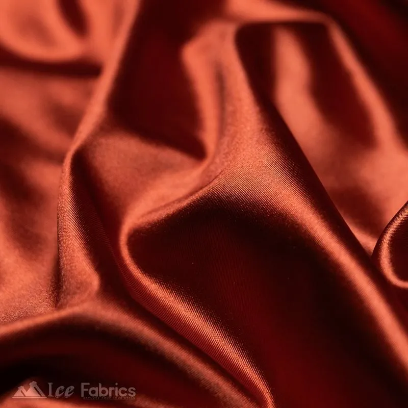 Casino 4 Way Stretch Satin Fabric Shiny Rust Silky Spandex