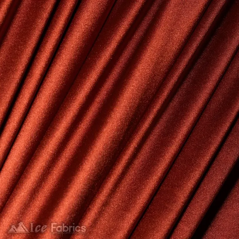 Casino 4 Way Stretch Satin Fabric Shiny Rust Silky Spandex