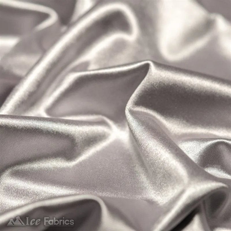 Casino 4 Way Stretch Satin Fabric Shiny Silver Silky Spandex