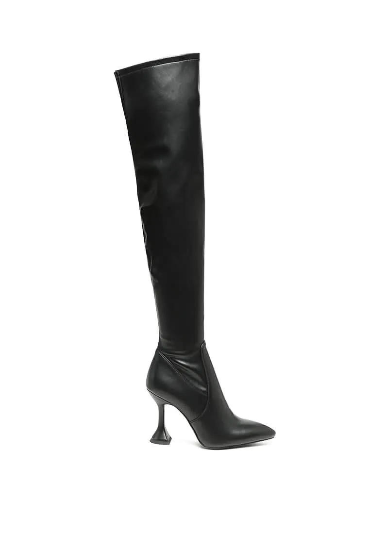 Chic Brandy Over The Knee Luxe Faux Leather Heeled Boots